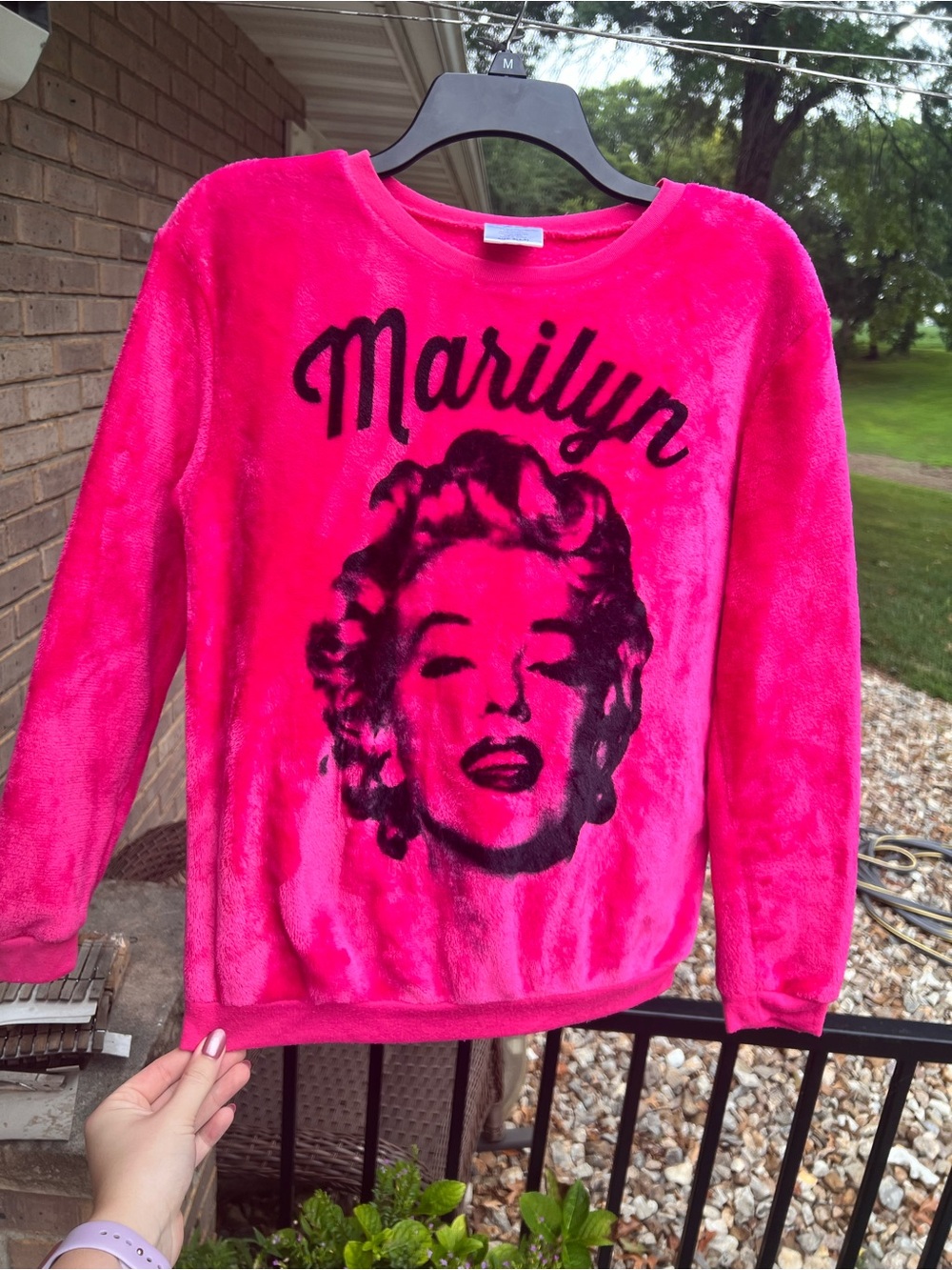 Marilyn Monroe Hot Pink Crewneck Sweater with Black Graphic